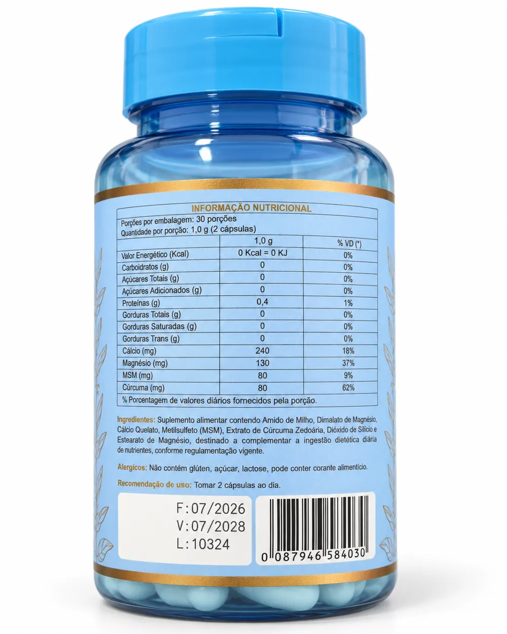 Tabela nutricional impressa no rótulo de Cúrcuma White Verum